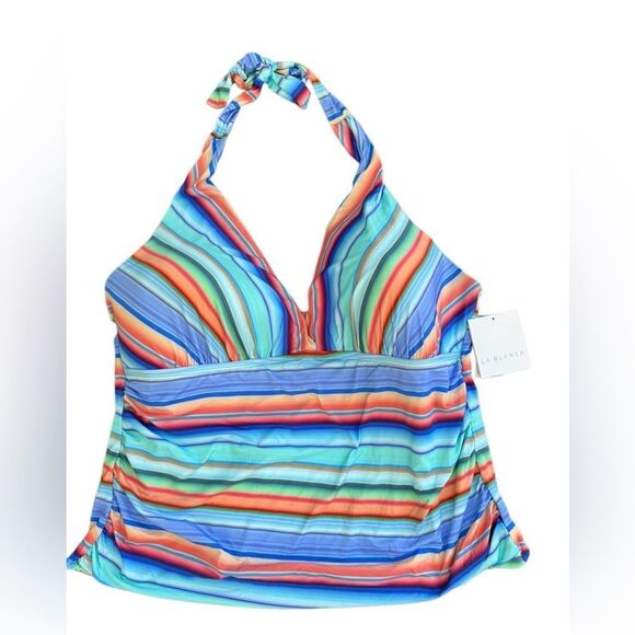 NWT LA BLANCA Plus Women's Sunset Striped Halter Tankini Top Size 22W - Picture 6 of 9